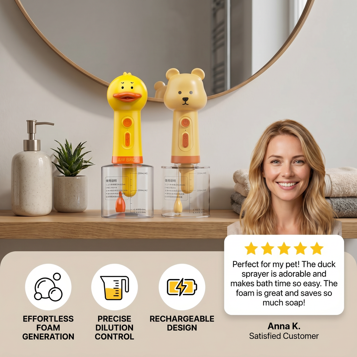 Automatic Duck Pet Foam Sprayer – Quick Foam Cleaner for Paws & Fur
