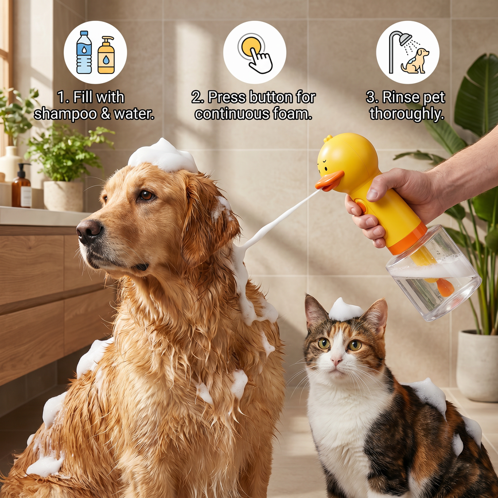Automatic Duck Pet Foam Sprayer – Quick Foam Cleaner for Paws & Fur