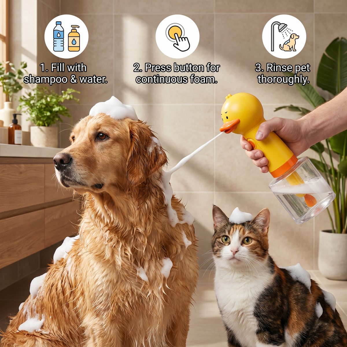 Automatic Duck Pet Foam Sprayer – Quick Foam Cleaner for Paws & Fur