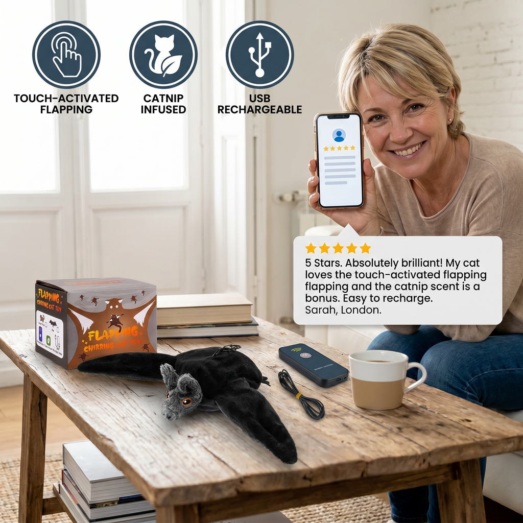 Touch-Activated Flapping Bat Dog Toy with Catnip