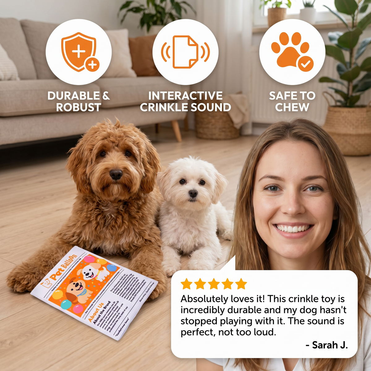 Durable Crinkle Newspaper Dog Toy – Interactive Chew Toy with Satisfying Rustle Sound