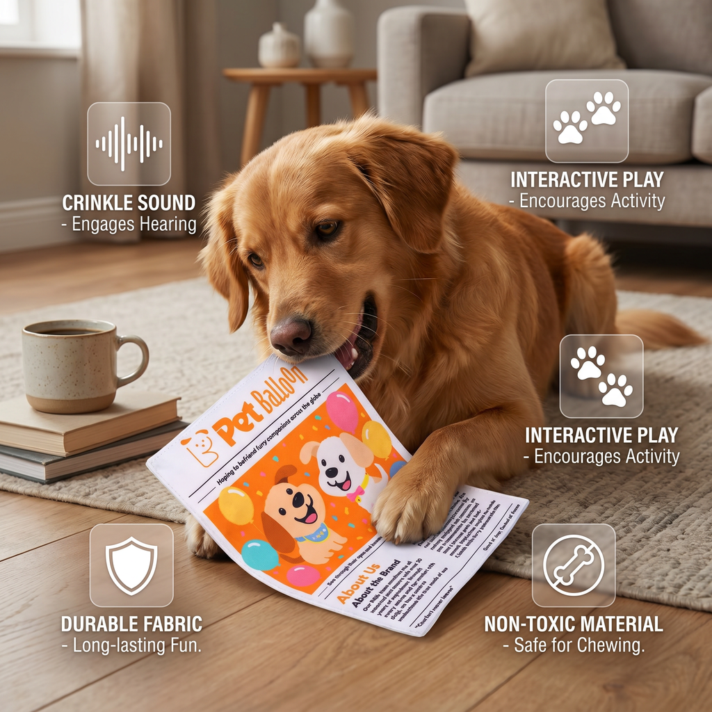 Durable Crinkle Newspaper Dog Toy – Interactive Chew Toy with Satisfying Rustle Sound