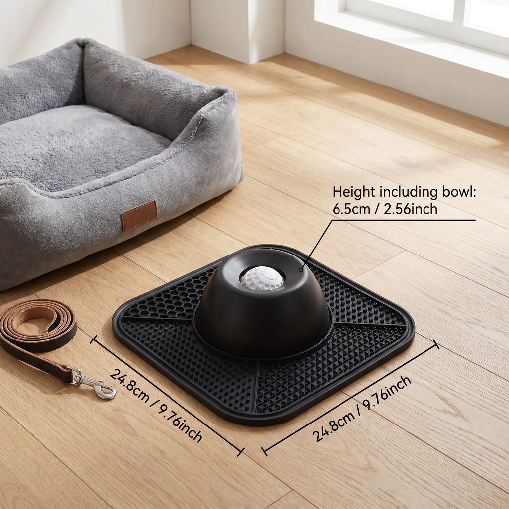 2-in-1 Slow Feeder Dog Bowl with Removable Lick Mat