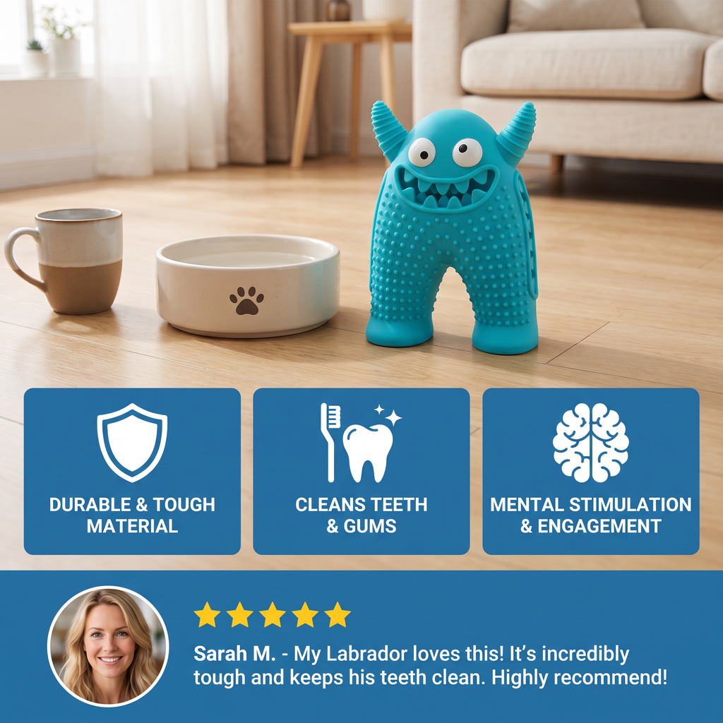 Durable Dog Dental Chew Toy – Plaque-Scraping Monster Chew in Red or Blue
