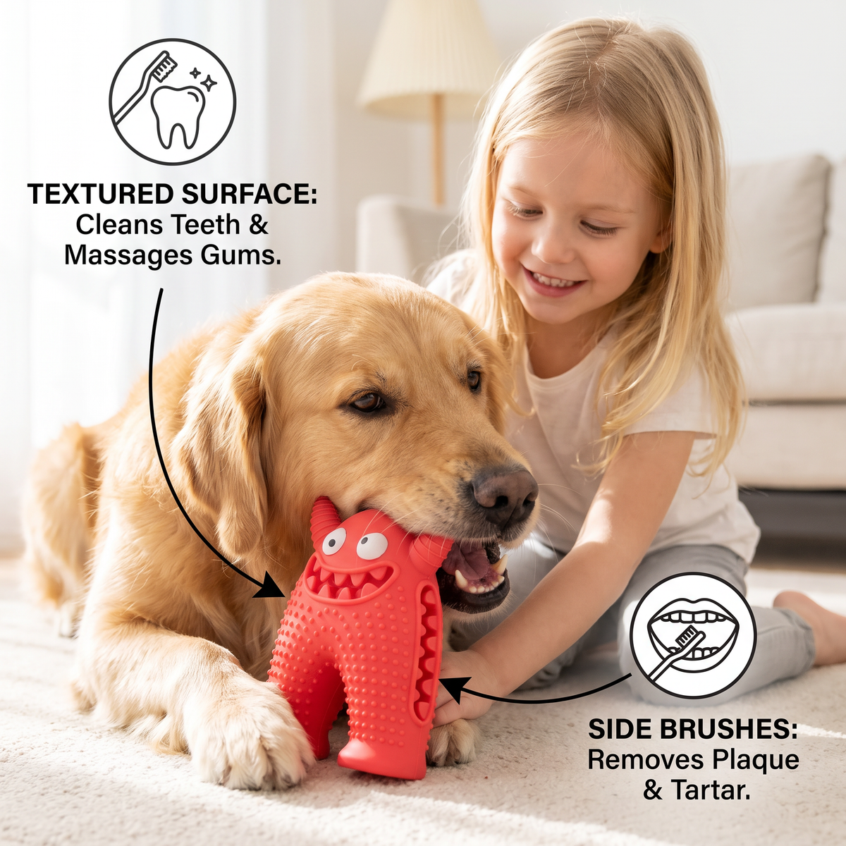 Durable Dog Dental Chew Toy – Plaque-Scraping Monster Chew in Red or Blue