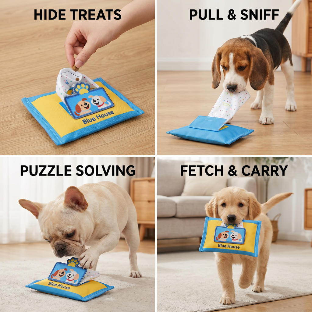 Durable Wet Wipe Snuffle Toy for Dogs – Squeaky Nosework Puzzle with Hidden Treat Pockets