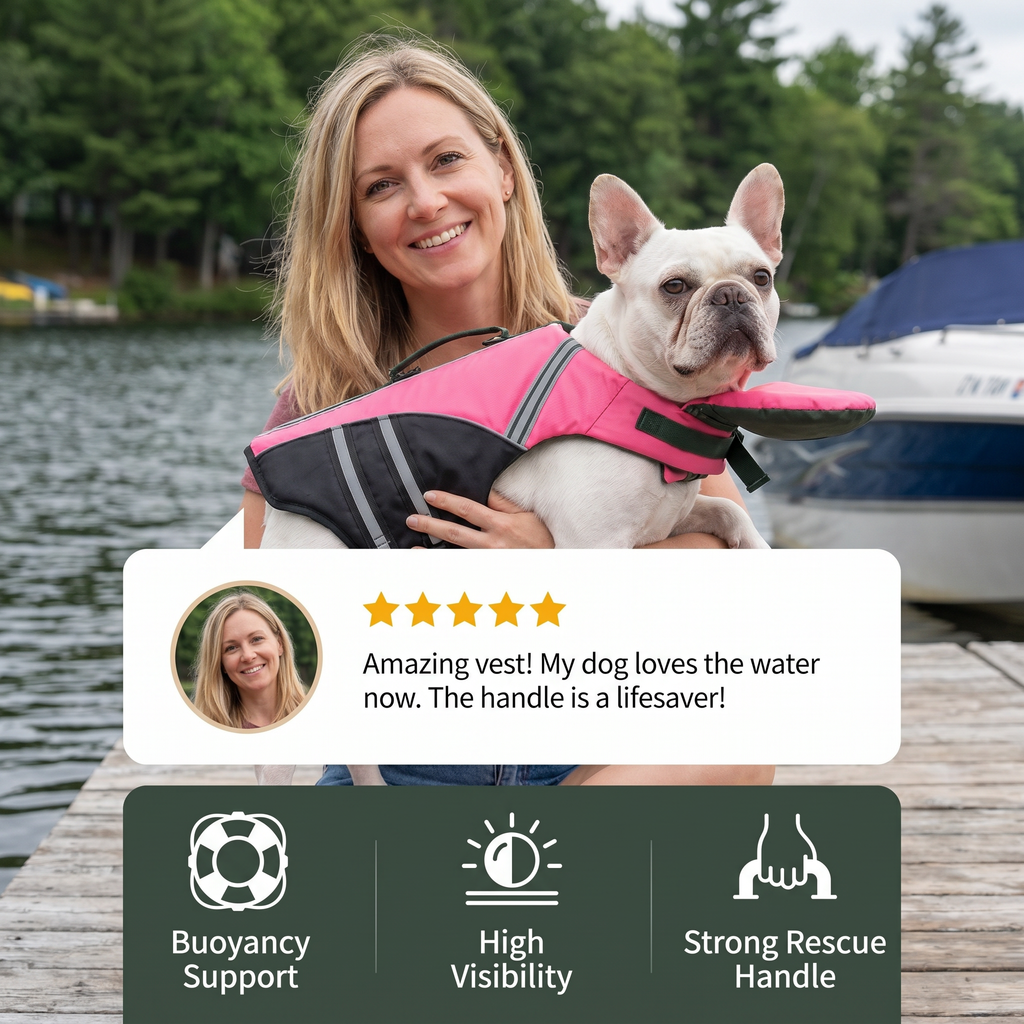 Dog Safety Swim Vest with Rescue Handle – Bright, Adjustable, Buoyant