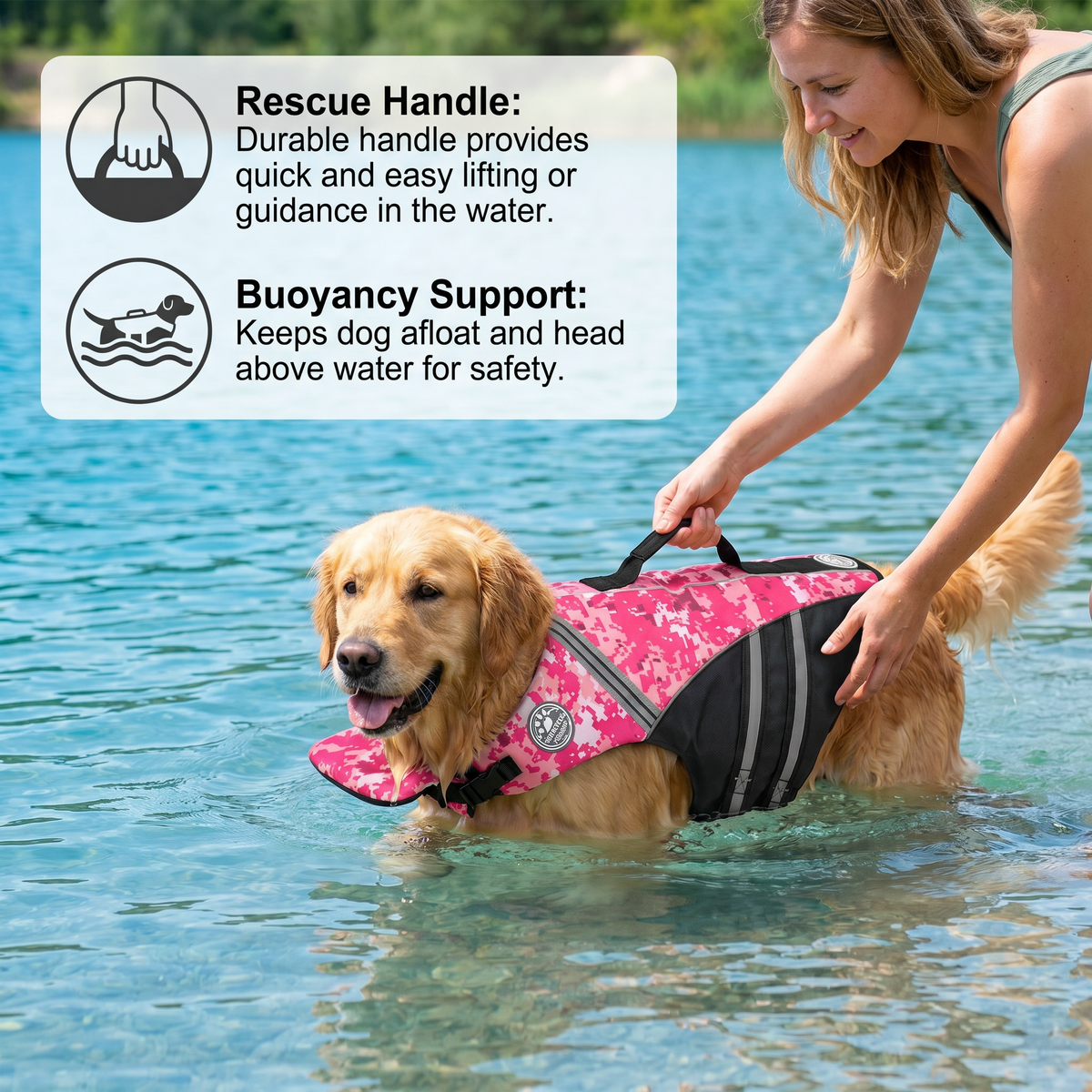 Dog Safety Swim Vest with Rescue Handle – Bright, Adjustable, Buoyant