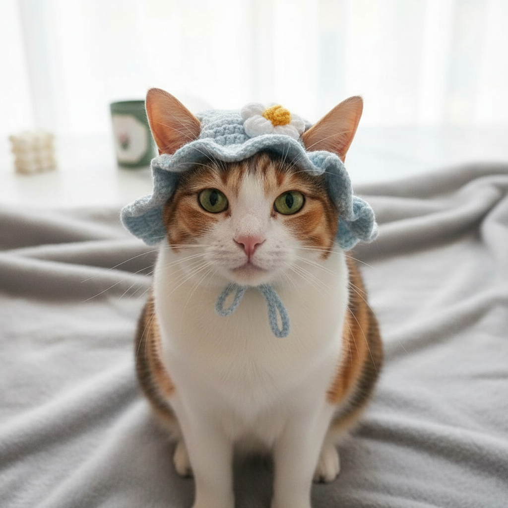 Hand-Knitted Botanical Animal Pet Hat – Cute Knit Animal-Themed Accessory for Dogs & Cats