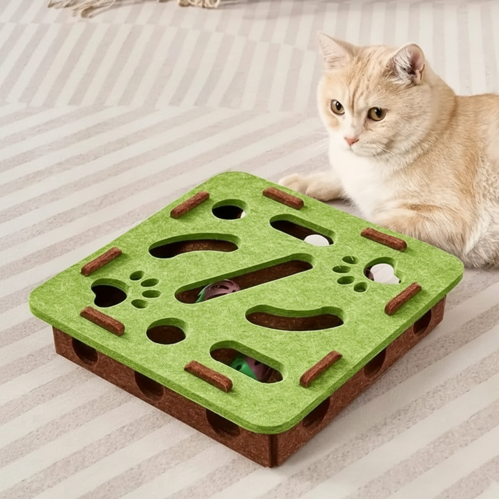 Interactive Cat Puzzle Toy – Maze Tunnel with Jingle Balls & Hide-and-Seek Play