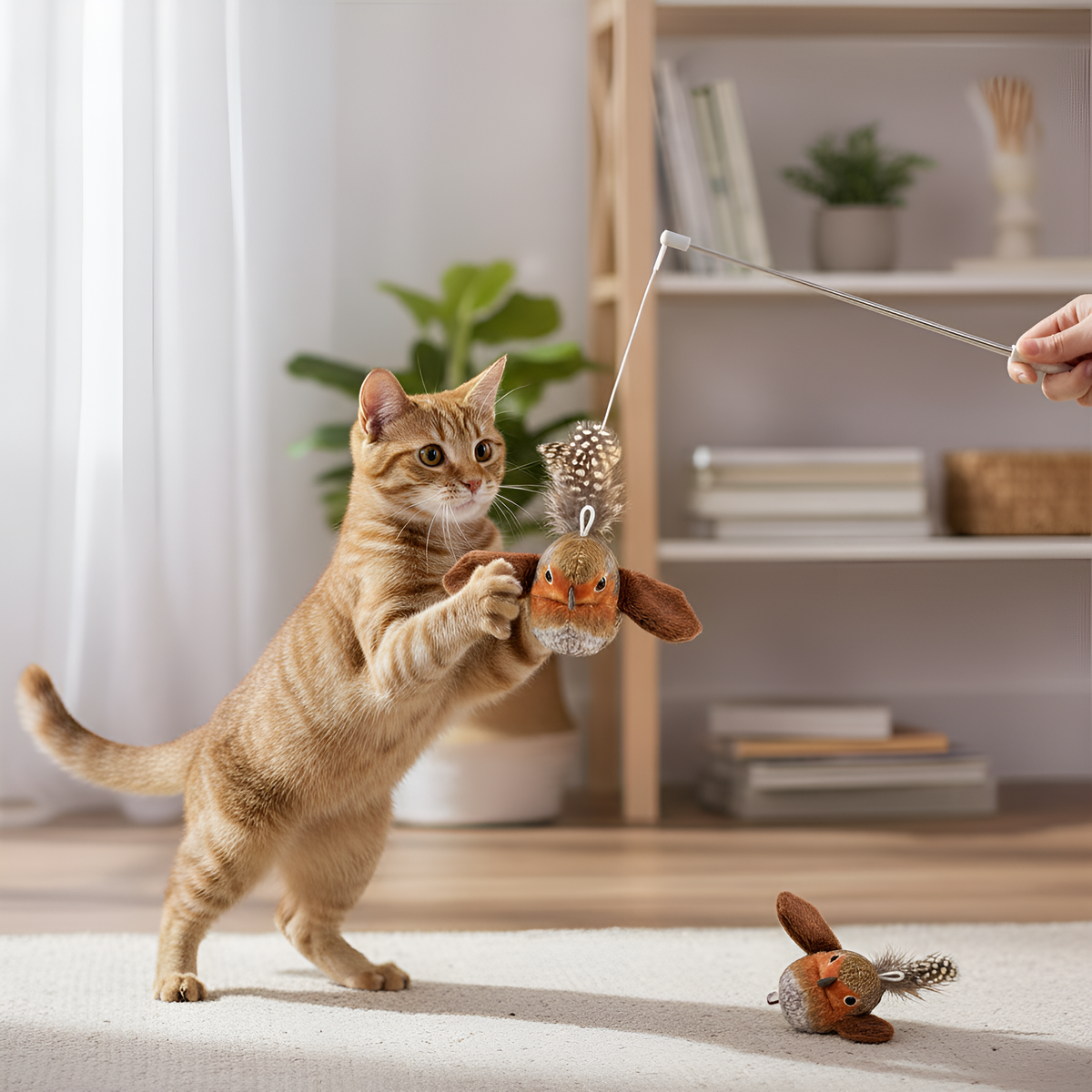 2-Pack Realistic Feathered Bird Cat Toys with Chirping Sound – Interactive Plush for Cats
