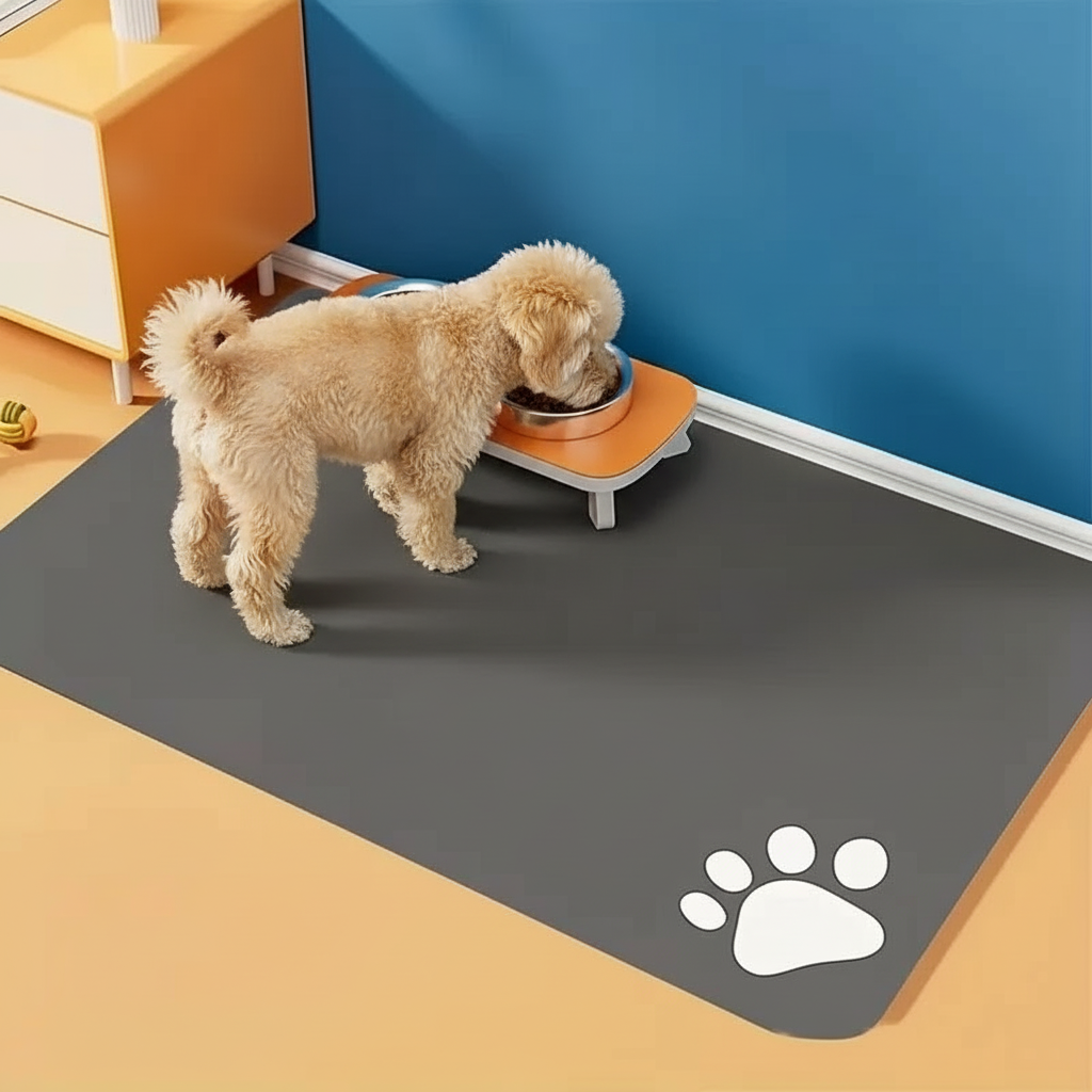 Reusable Dog Feeding Mat with Cute Paw Print Design – Non-Slip & Quick-Dry