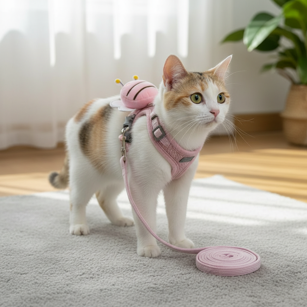 Adjustable Bee-Themed Pet Harness & Leash Set for Cats and Small Dogs