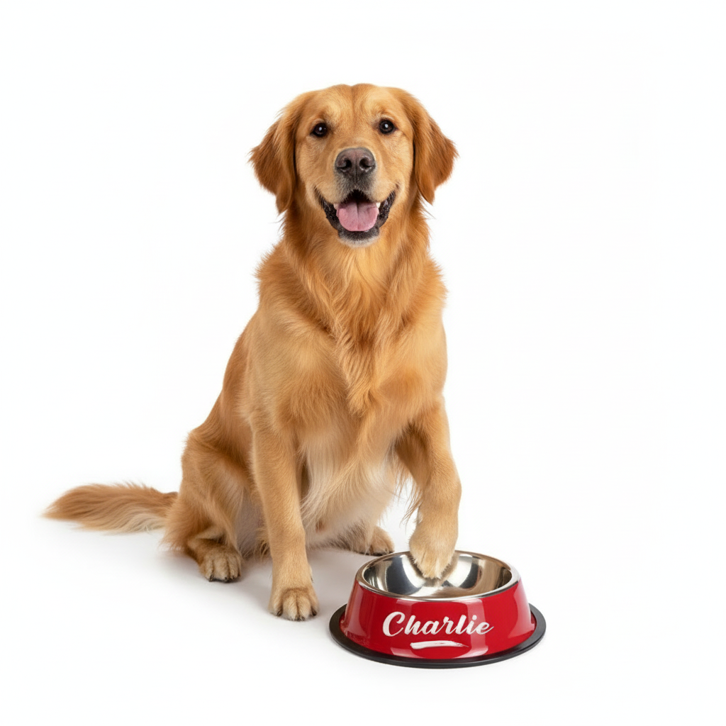 Personalized Stainless Steel Pet Bowl – Engraved Name for Cats & Dogs