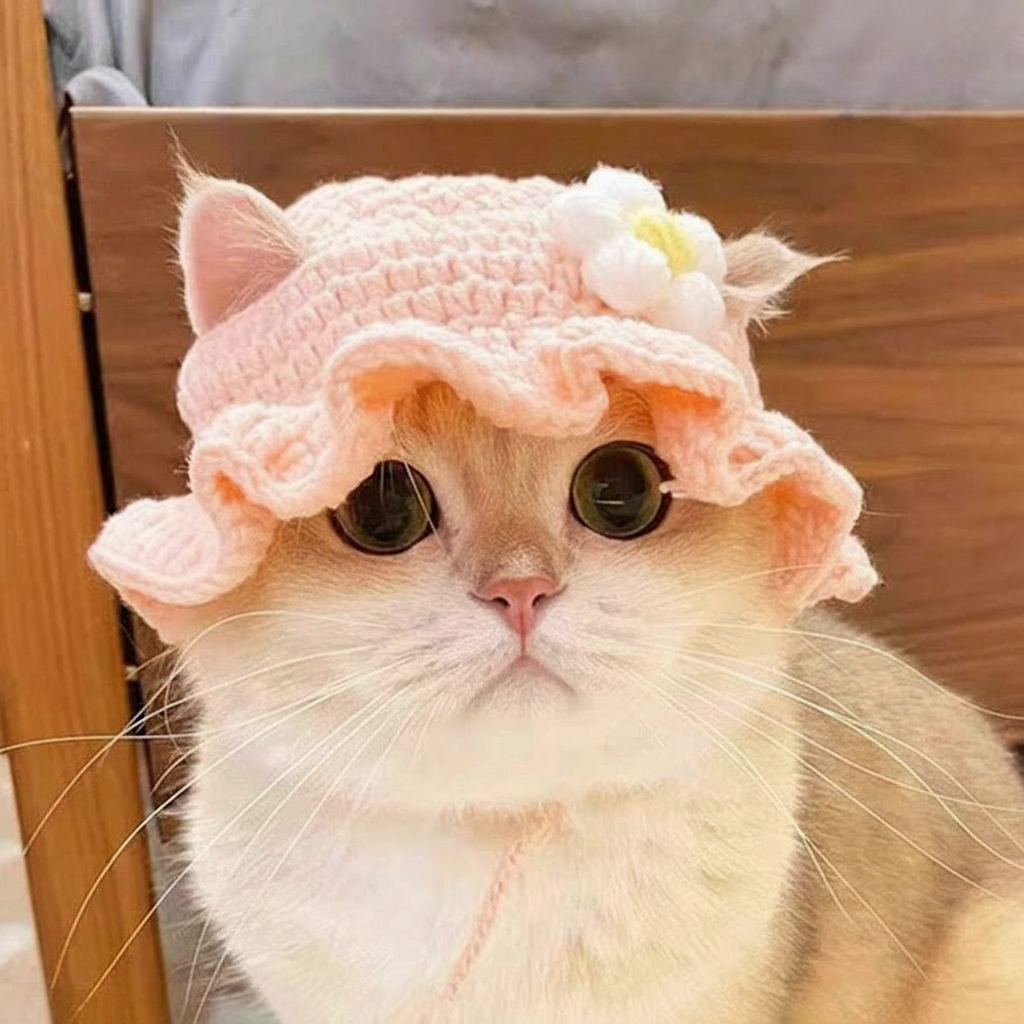 Hand-Knitted Botanical Animal Pet Hat – Cute Knit Animal-Themed Accessory for Dogs & Cats