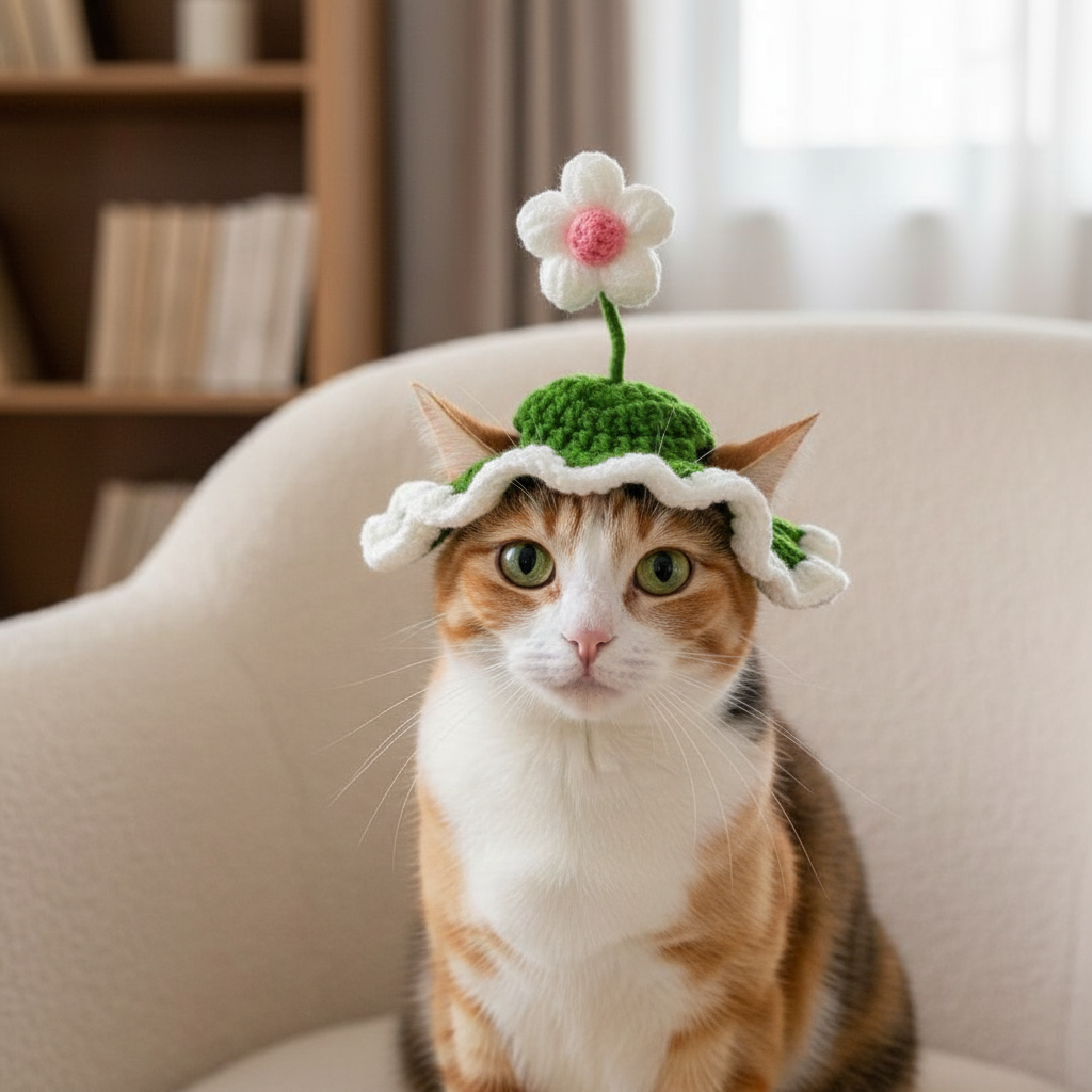 Hand-Knitted Botanical Animal Pet Hat – Cute Knit Animal-Themed Accessory for Dogs & Cats
