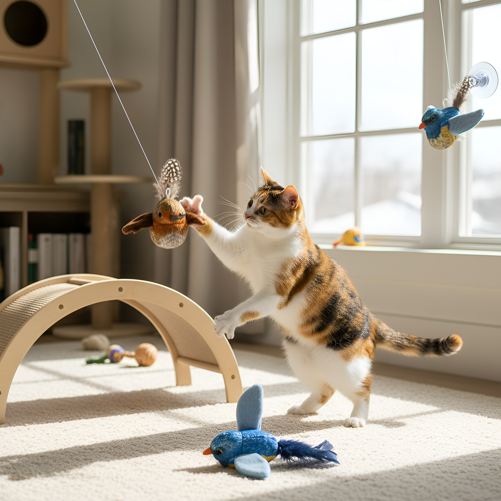2-Pack Realistic Feathered Bird Cat Toys with Chirping Sound – Interactive Plush for Cats