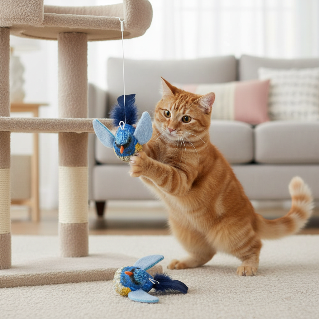 2-Pack Realistic Feathered Bird Cat Toys with Chirping Sound – Interactive Plush for Cats