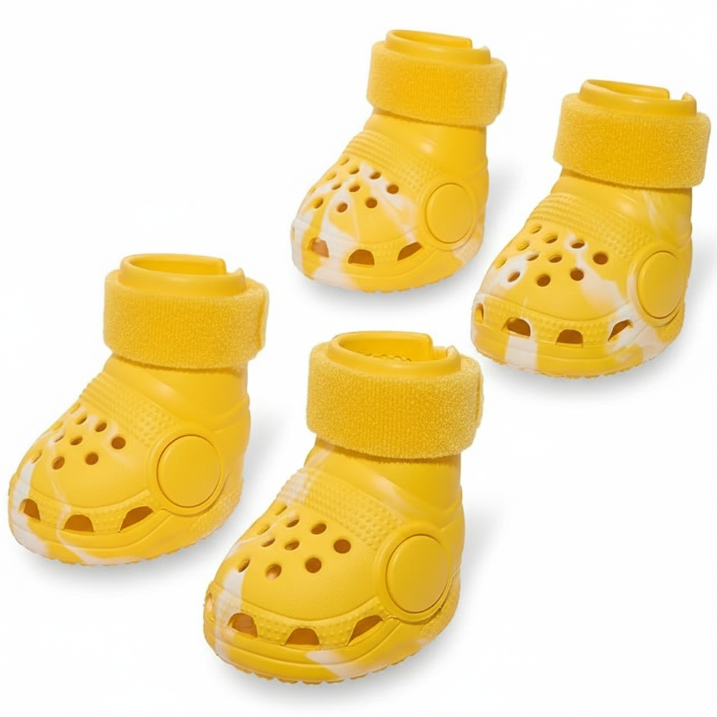 Pack of 4 Adjustable Dog Shoes — Lightweight Clog-Style Paw Protection for Walks & Outdoor Adventures