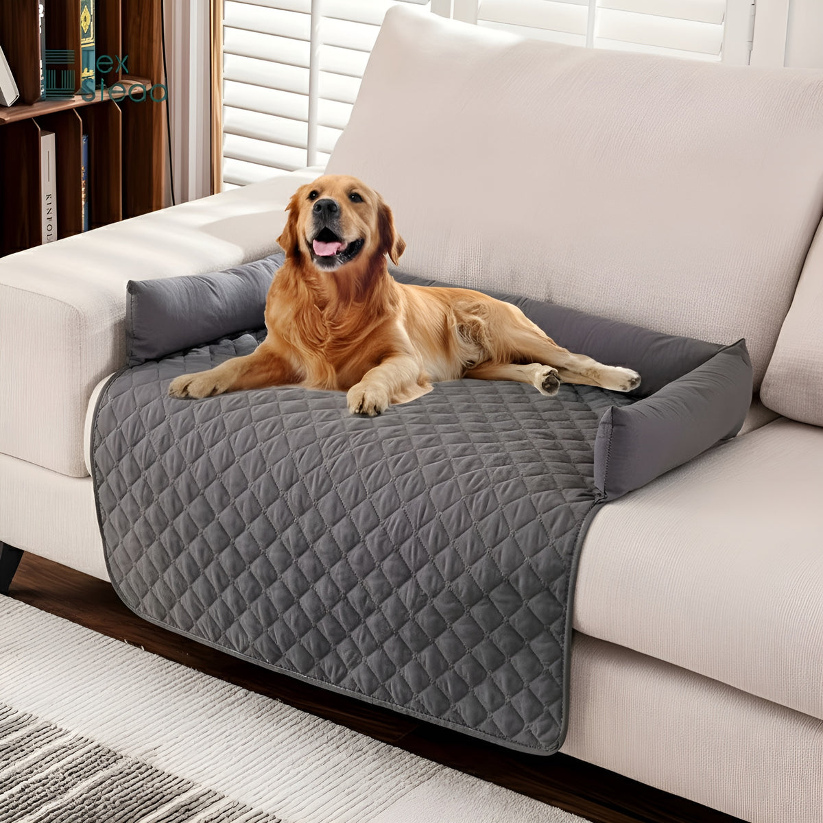 Washable Dog Sofa Bed with Bolster Cushions – Cozy, Slip-Resistant Pet Couch Protector
