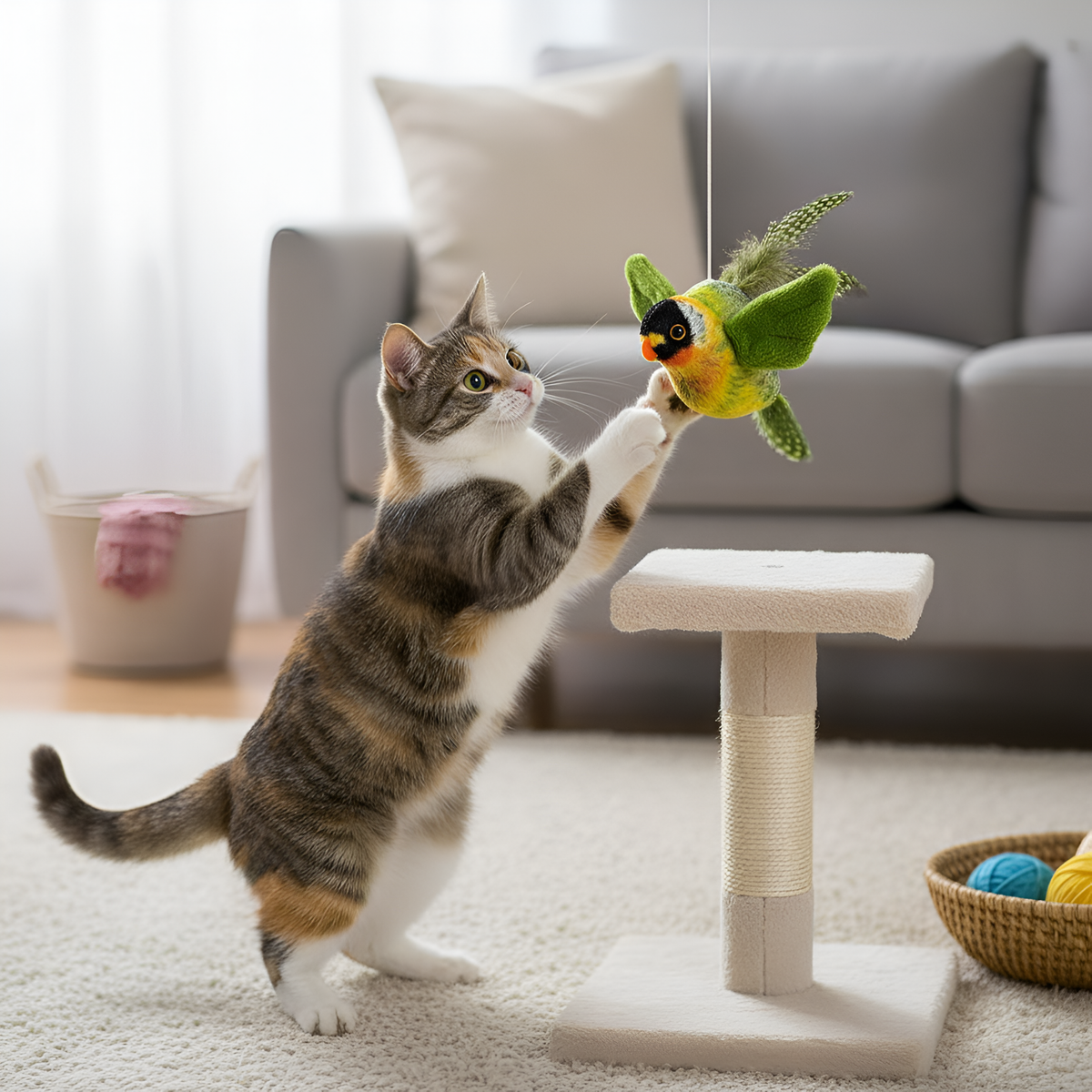 Self-Entertaining Realistic Chirping Plush Bird Cat Toy