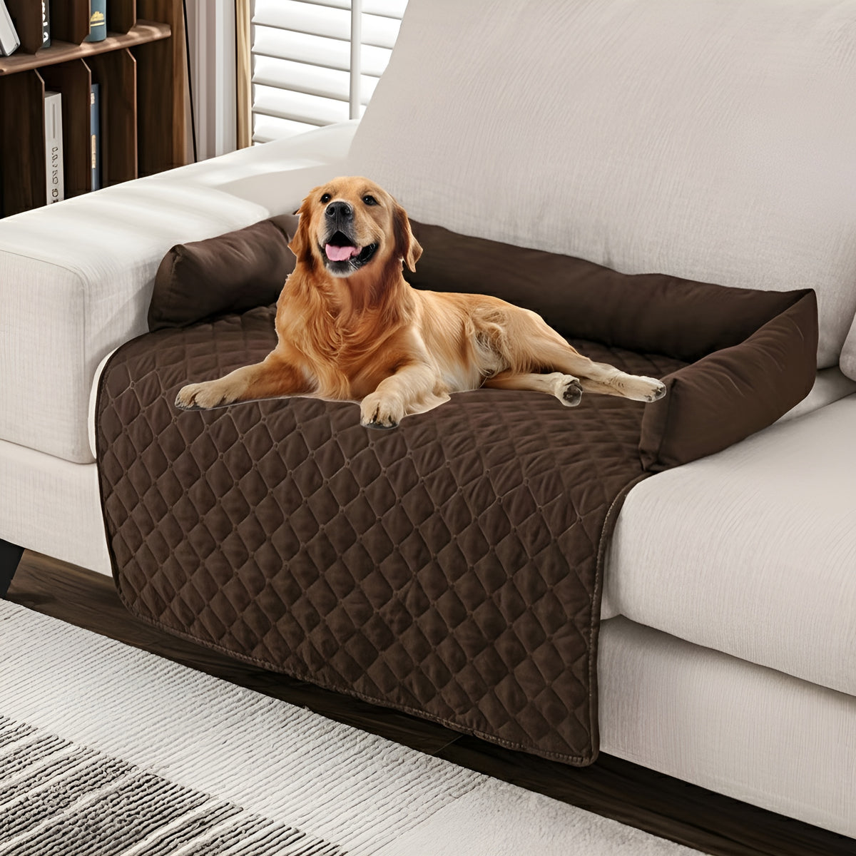 Washable Dog Sofa Bed with Bolster Cushions – Cozy, Slip-Resistant Pet Couch Protector
