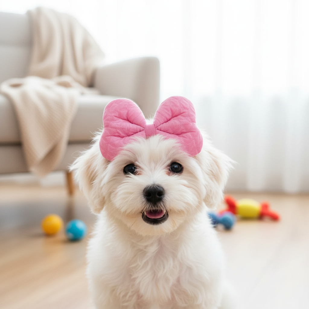 Soft Quilted Bow Headband for Dogs – Stretchy Elastic Band for Small Breeds