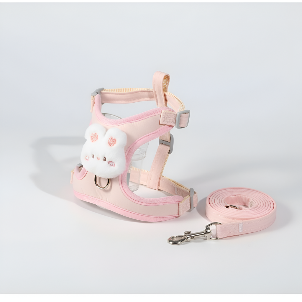 Adjustable Pet Harness & Leash Vest – Soft Plush Dog Cat Harness for Small Pets