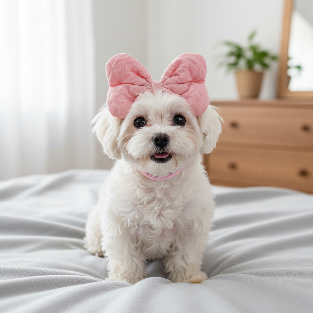 Soft Quilted Bow Headband for Dogs – Stretchy Elastic Band for Small Breeds
