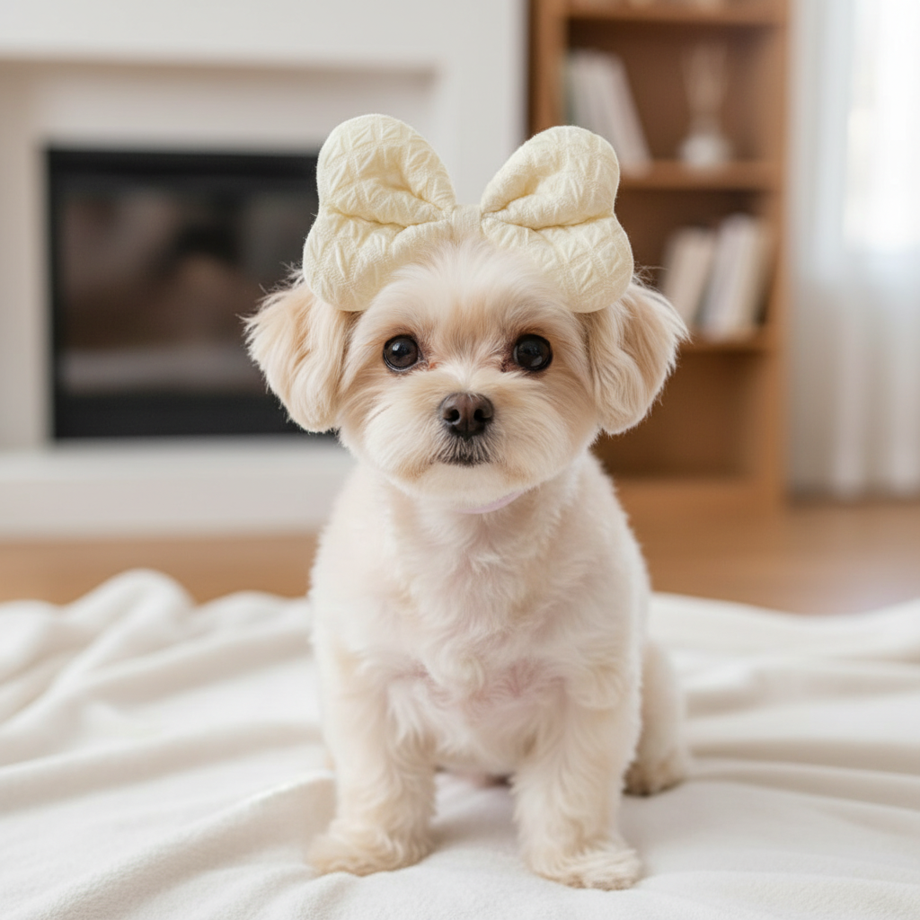 Soft Quilted Bow Headband for Dogs – Stretchy Elastic Band for Small Breeds