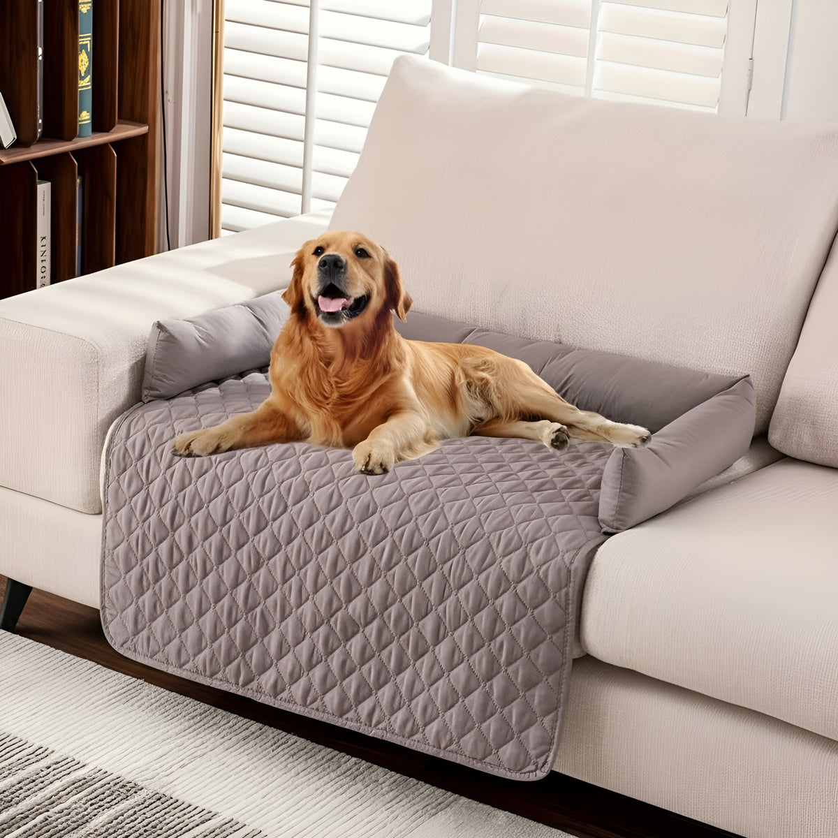 Washable Dog Sofa Bed with Bolster Cushions – Cozy, Slip-Resistant Pet Couch Protector