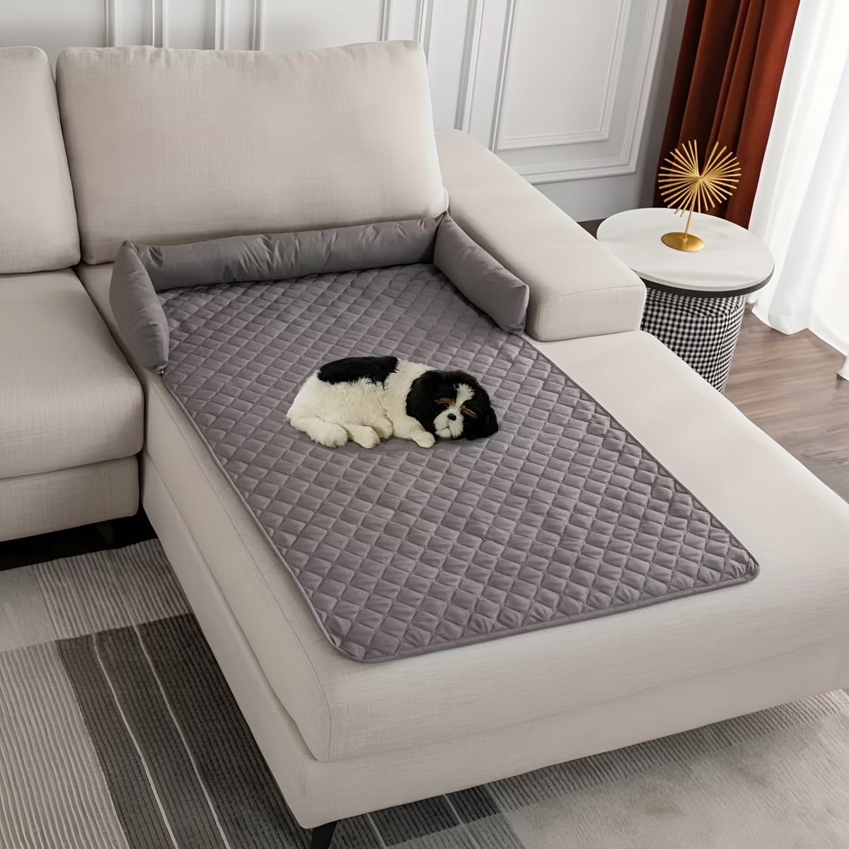 Washable Dog Sofa Bed with Bolster Cushions – Cozy, Slip-Resistant Pet Couch Protector
