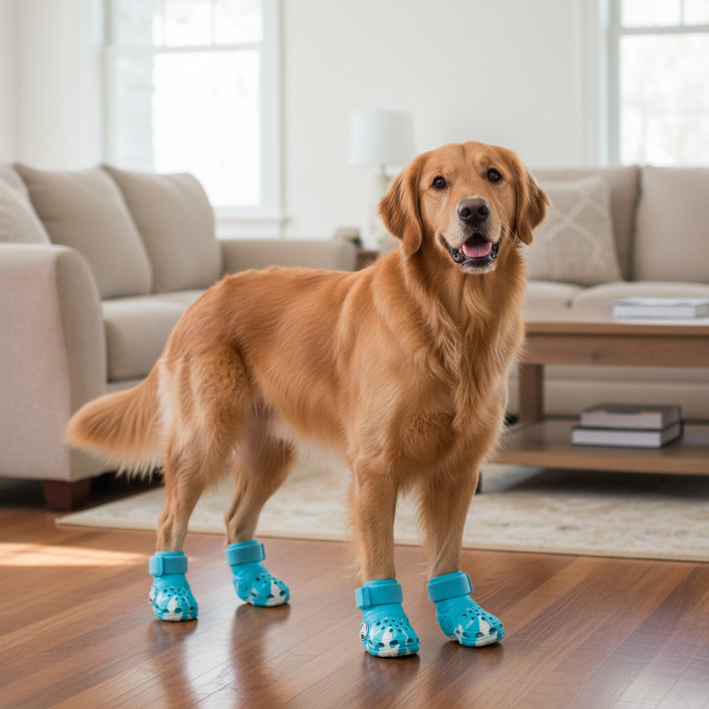 Pack of 4 Adjustable Dog Shoes — Lightweight Clog-Style Paw Protection for Walks & Outdoor Adventures