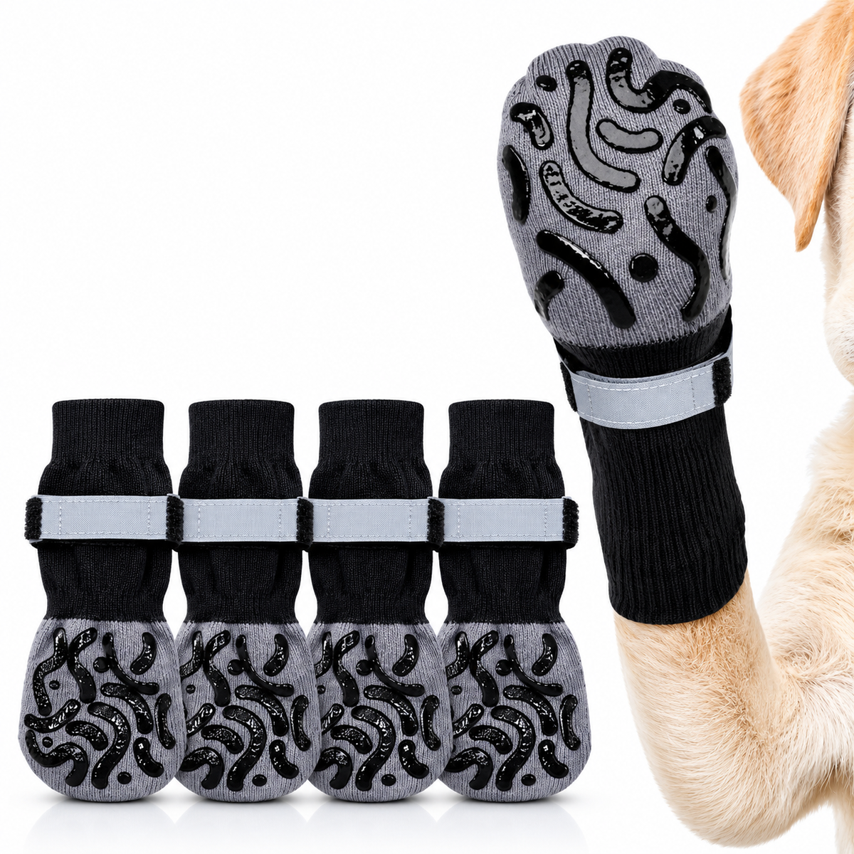 4-Pack Non-Slip Dog Socks for Indoor Use – Grippy Soles, Soft Stretch Fit