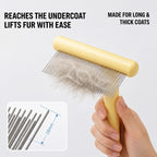 Dual-Layer Undercoat Grooming Rake for Dogs & Cats — Stainless Steel Teeth, Ergonomic Handle