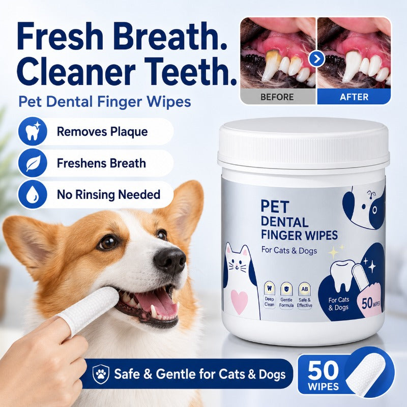 Dog & Cat Dental Finger Wipes — Gentle Plaque Removal & Breath Freshener
