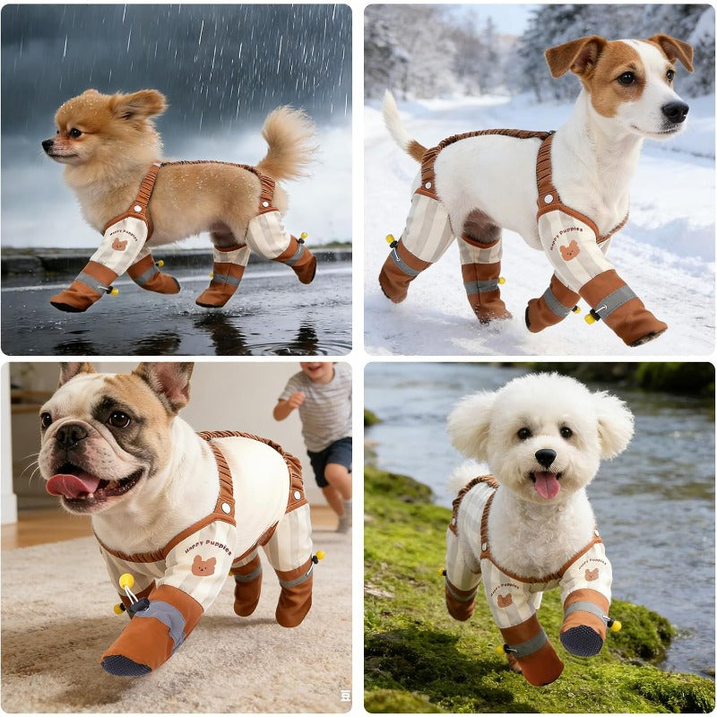 Stay-On Suspender Dog Boots – Waterproof Pet Rain Boots with Adjustable Straps