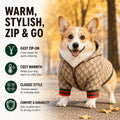 Stylish Warm Dog Jacket – Quilted Tartan Pet Coat with Full Zipper
