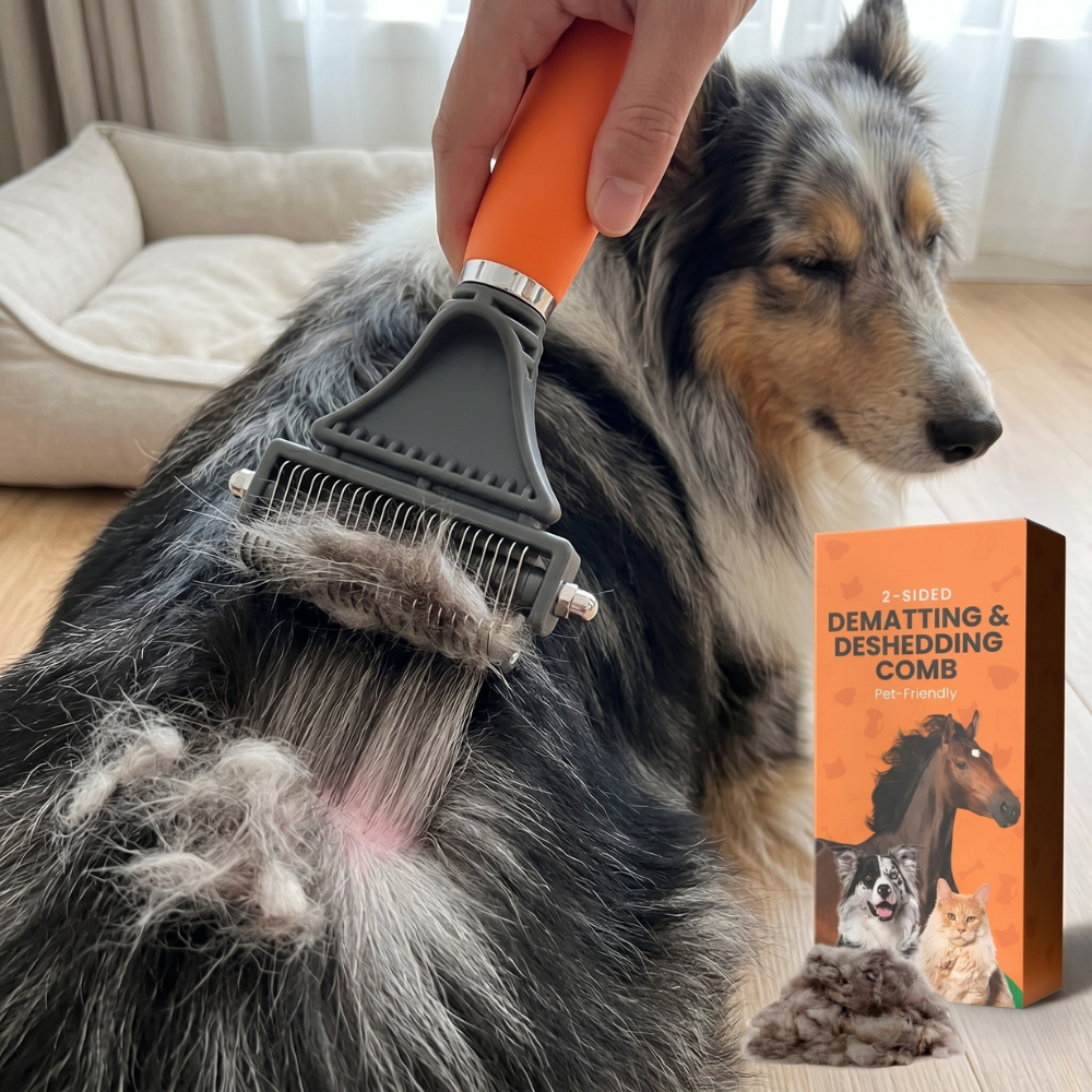 Pet Fur Rake Comb – Stainless Steel Dematting & Deshedding Tool for Dogs and Cats