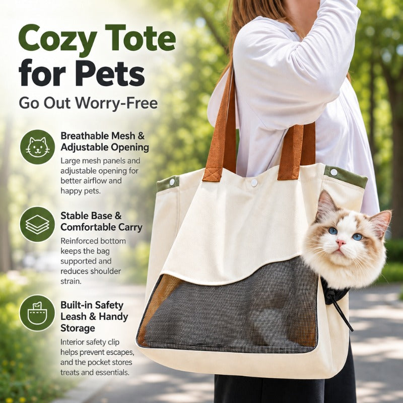 Breathable Canvas Pet Tote Bag – Lightweight & Ventilated Carrier for Cats and Small Dogs
