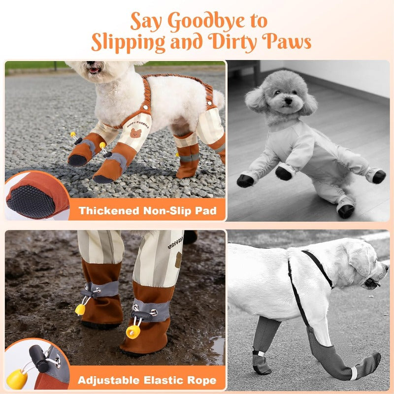 Stay-On Suspender Dog Boots – Waterproof Pet Rain Boots with Adjustable Straps