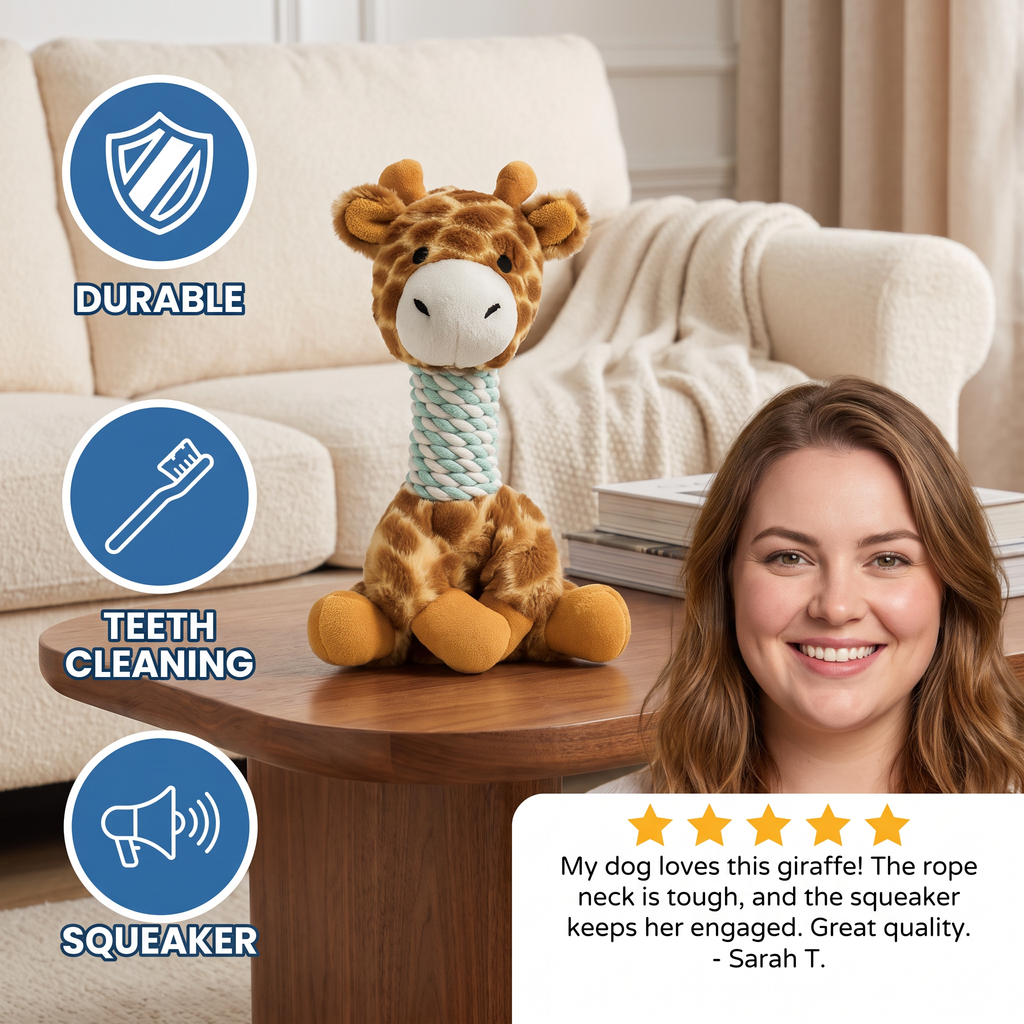 Durable Animal-Shaped Plush Rope Dog Toy with Squeaker & Teeth-Cleaning Action