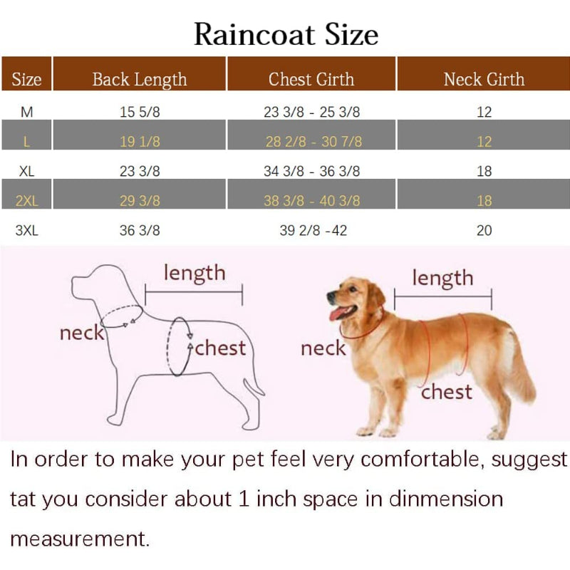 Large Dog Raincoat — Adjustable Waterproof Rain Jacket for Dogs, Lightweight Poncho with Reflective Strip & Hood