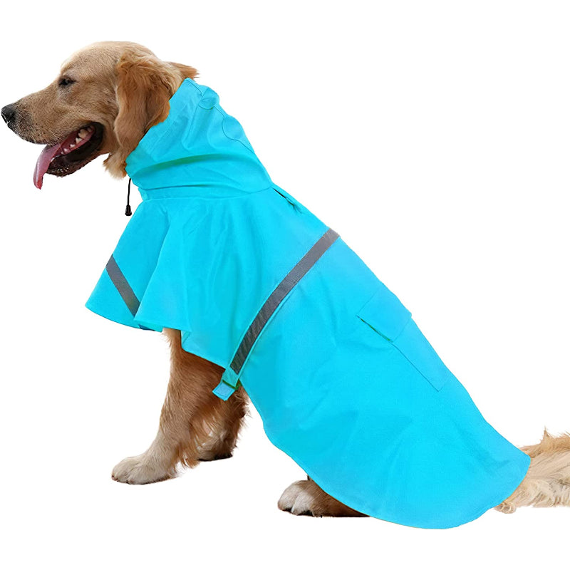 Large Dog Raincoat — Adjustable Waterproof Rain Jacket for Dogs, Lightweight Poncho with Reflective Strip & Hood