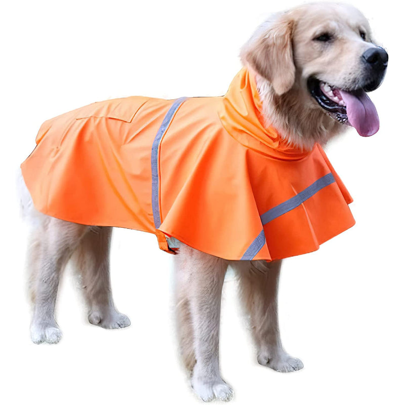 Large Dog Raincoat — Adjustable Waterproof Rain Jacket for Dogs, Lightweight Poncho with Reflective Strip & Hood