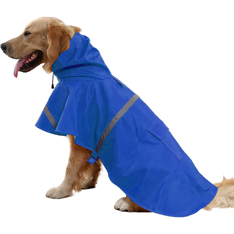Large Dog Raincoat — Adjustable Waterproof Rain Jacket for Dogs, Lightweight Poncho with Reflective Strip & Hood