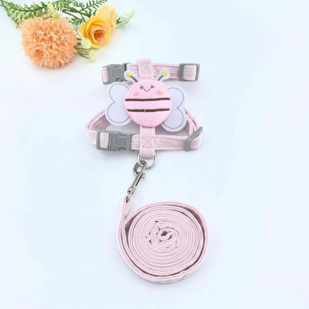 Adjustable Bee-Themed Pet Harness & Leash Set for Cats and Small Dogs