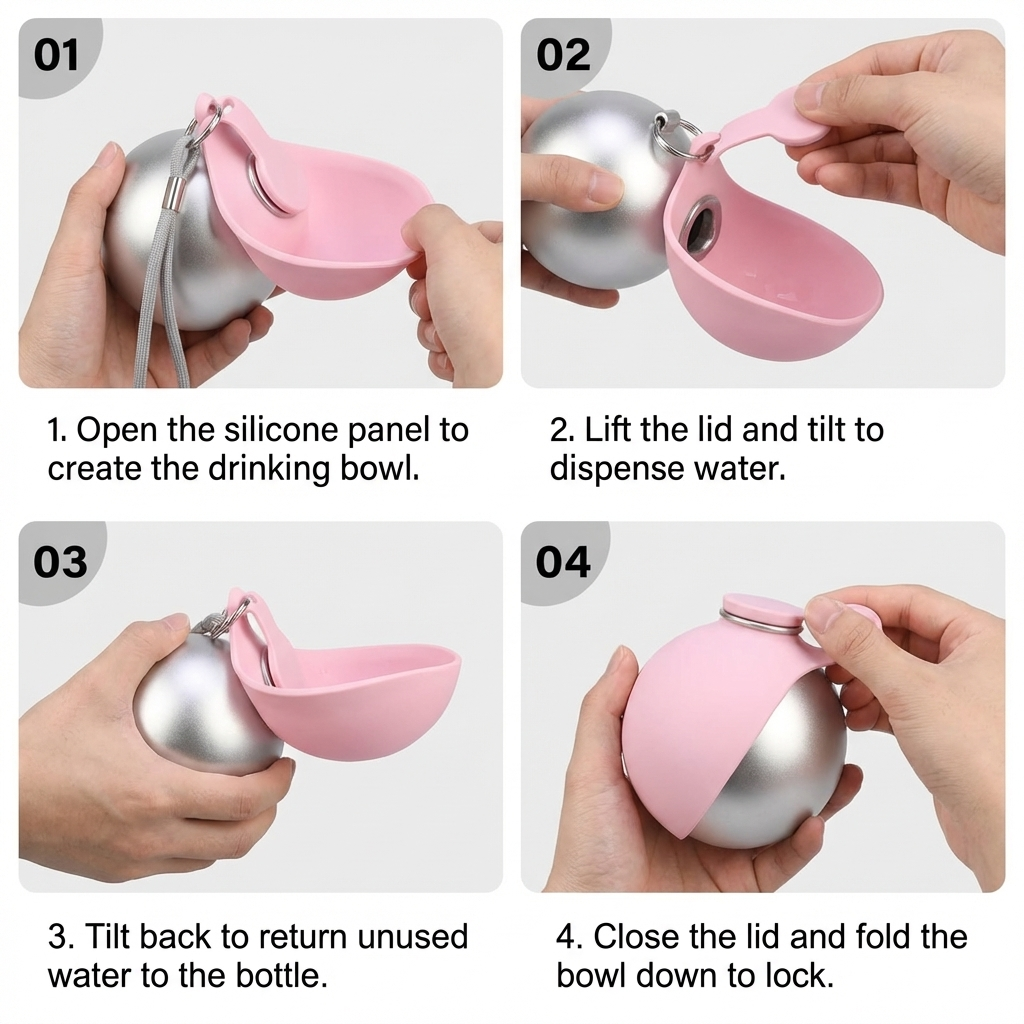 2-in-1 Dog Travel Water Bottle – Leakproof Stainless Steel Bottle with Collapsible Silicone Bowl