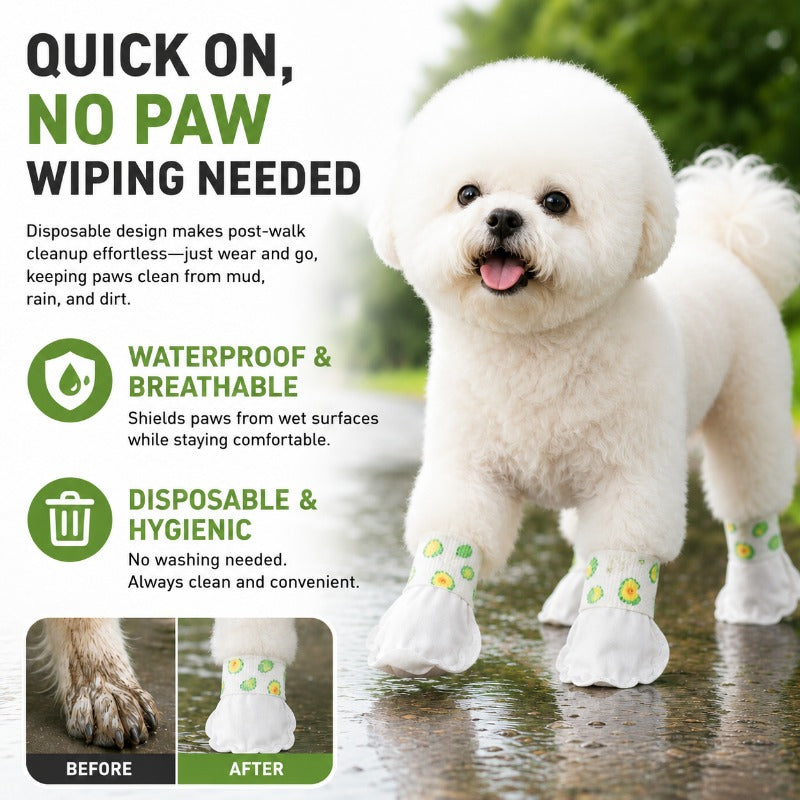 No-Wipe Waterproof Dog Paw Covers – Disposable Booties for Mud, Rain & Snow