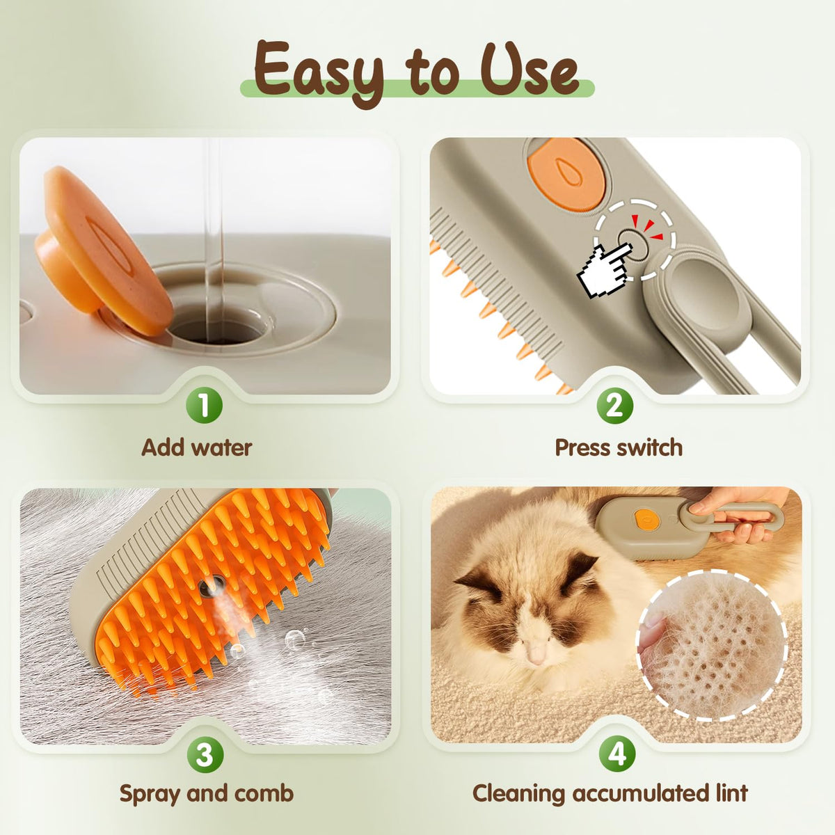 PuffEase Spritz Deshedding Brush with Steam Technology